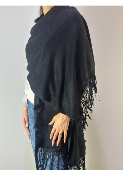 Gönülden Tasarım 180x70 Cm Siyah Triko Ponponlu Yumuşak Kadın Şal Renkli