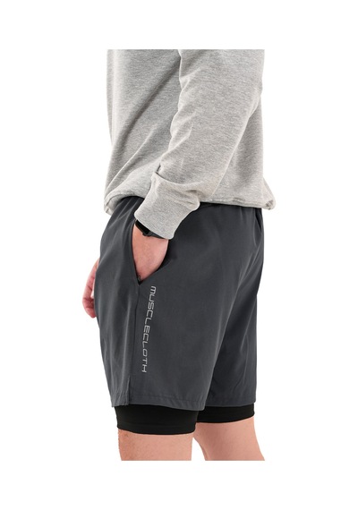 Musclecloth Performance 2 In 1 Erkek Taytlı Şort Gri Siyah Gri