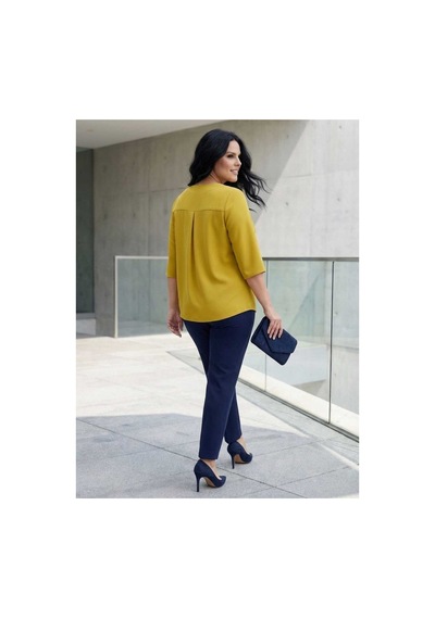 Hanezza Büyük Beden Şık V Yaka Nervur Detaylı Jessica Krep Bluz Olive - 4035099 Olive