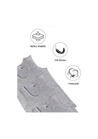 Alya Underwear Erkek Çocuk Pamuk Ribana Atlet Oval Yaka 3'lü Paket Gri-tgm