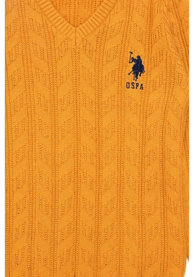 U.S. Polo Assn. Erkek Çocuk Hardal Basic V Yaka Kazak 50293535-VR072