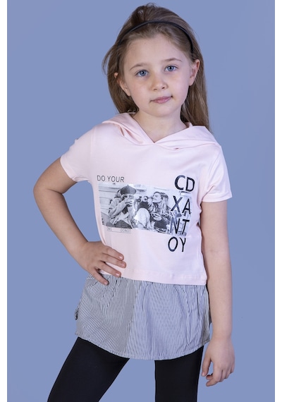 Toontoy Kids Toontoy Kız Çocuk Eteği Ve Kapüşonu Garnili Tişört Pudra