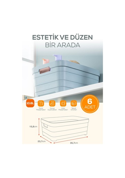 Vienev 6'lı 10,8 Litre Saklama Kutusu Bej Bej