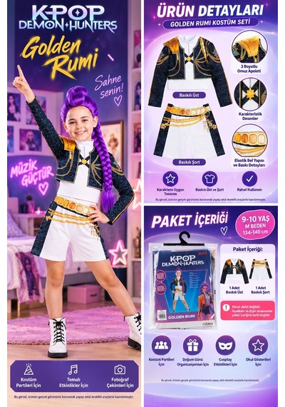 Toyfest K-pop Demon Hunters Golden Rumi Çocuk Kostüm Seti 9-10 Yaş M 134-140 Cm Çok Renkli Toyfest K-pop Demon Hunters Golden Rumi Çocuk Kostüm Seti 9-10 Yaş M 134-140 Cm Çok Renkli