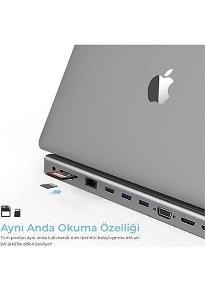 Bix Bx12hb 11'i 1 Usb C Hub, 4k Hdmı, Dp, Vga, Görüntü Aktarımı, 100w Pd, 3x Usb 3.0 Girişi, 1 Gigabit Ethernet, Micro Sd/sd Girişi, 3,5 Mm. Macbook Pro İçin Multiport Bağlantı Noktası.