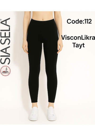 Belpa Sıla Sella Viskon Likralı Siyah Kadın Tayt Siyah