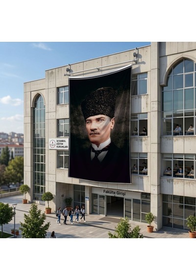 Kalpaklı Gazi Mustafa Kemal Atatürk Portresi Poster Bayrak Raşel Kumaş 6x9 Metre Ata35 Diğer