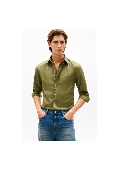 Tommy Hilfiger Erkek Flex Poplin Düz Renk Rf Yeşil Gömlek-13520 Yeşil