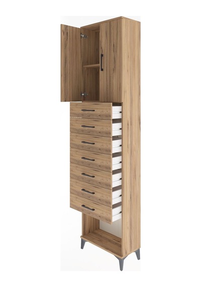 Arges Dolap 2 Raflı 7 Çekmeceli 2 Kapaklı 60x30x243 Çam-çam Çam