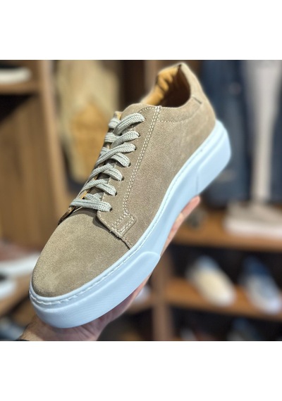 Alza %100 Hakiki Deri Erkek Sneaker Günlük Rahat Ve Şık Ayakkabı - Bej Süet
