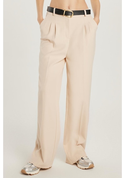 Tudors Kadın Regular Fit Pileli İspanyol Paça Bej Pantolon-34020 Bej