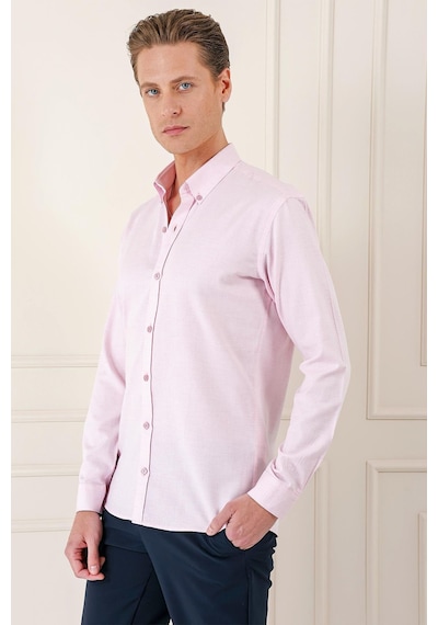 Efor Slim Fit Düğmeli Yaka Dokulu %100 Pamuk Klasik Pudra Gömlek Gk 724 Pudra