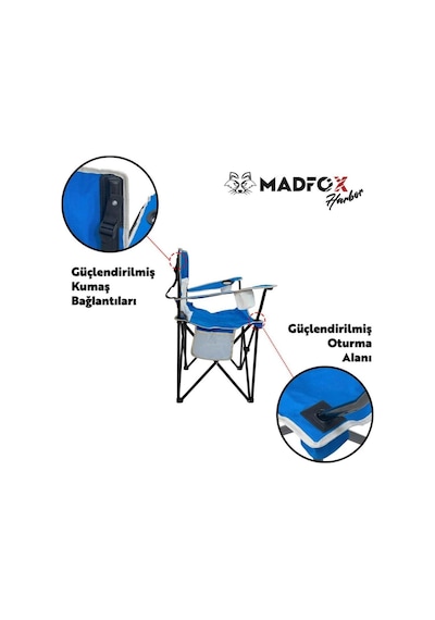 Katlanır Kamp Piknik Sandalyesi - Madfox Harbor - Bardaklıklı - Mavi - 547285 - Taşıma Çantalı Çok Renkli