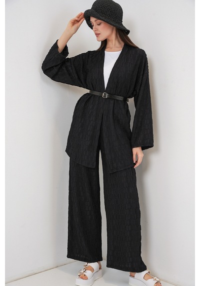 Bigdart Kadın Kimono Pantolon İkili Takım 30078 - Siyah