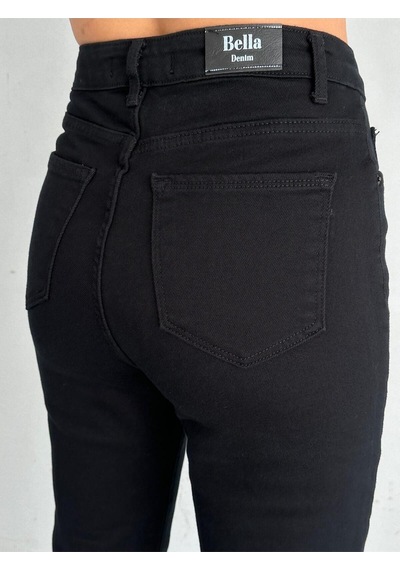 Zeo Basic Likralı Mom Jean Siyah Gabrdin Kumaş Siyah