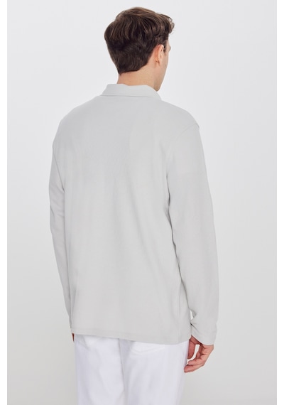 AC&Co / Altınyıldız Classics Erkek Grı %100 Pamuk Slim Fit Dar Kesim Polo Yaka Jakarlı Triko Tişört Gri