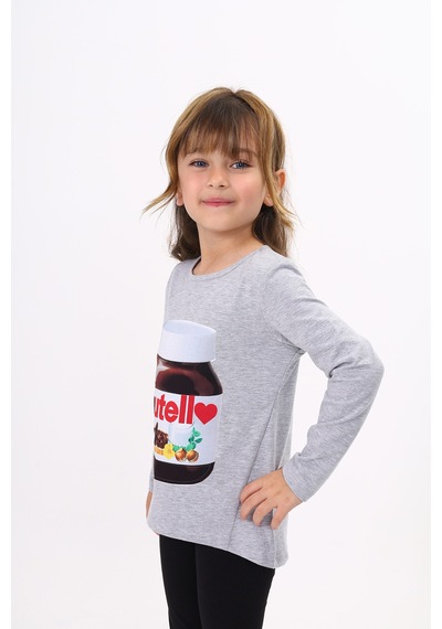 Toontoy Kids Toontoy Kız Çocuk Nutella Baskılı T-shirt Gri Melanj