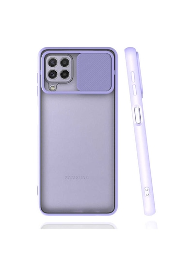 Kilifone - Samsung Uyumlu Galaxy M32 - Kılıf Slayt Sürgülü Arkası Buzlu Lensi Kapak - Lila