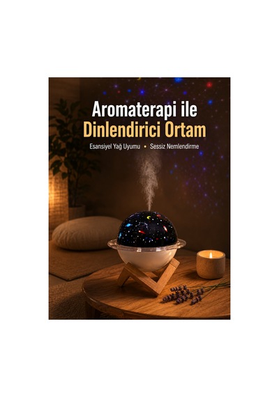 Astraltech Projektör Işıklı, Aromaterapi Uyumlu Mini Masaüstü Hava Nemlendirici Cihaz
