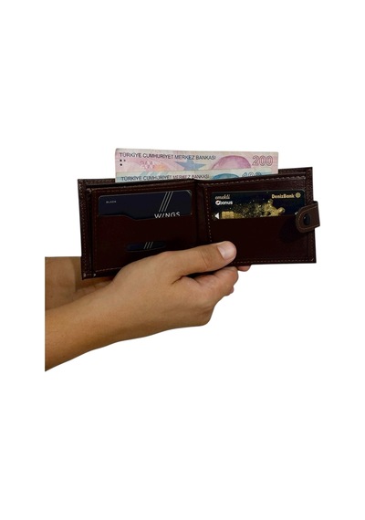 Premium Serisi Lüks Deri Özel Üretim Yatay Patlı Erkek Cüzdanı Kahverengi