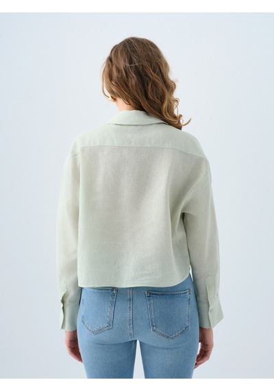 Loose Long Crop Kadın Gömlek U.kol Mint Yeşili