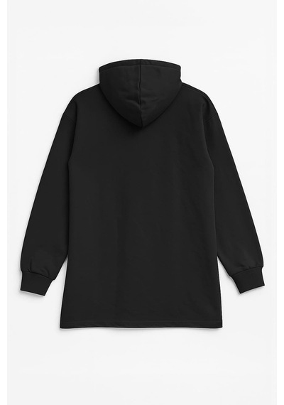 Markapia Kadın Kapüşonlu Cepli Tunik Sweatshirt SiYAH