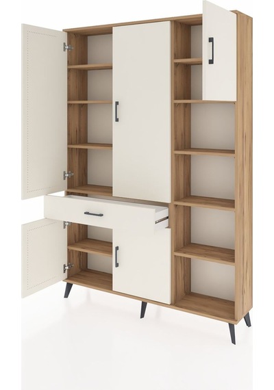 Arges Dolap 10 Raflı Tek Çekmeceli 5 Kapaklı 132x30x195 Çam-a... Çam