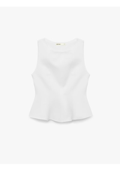 Koton Slim Fit Kolsuz Bisiklet Yaka Peplum Bluz Beyaz 6sak60356pw