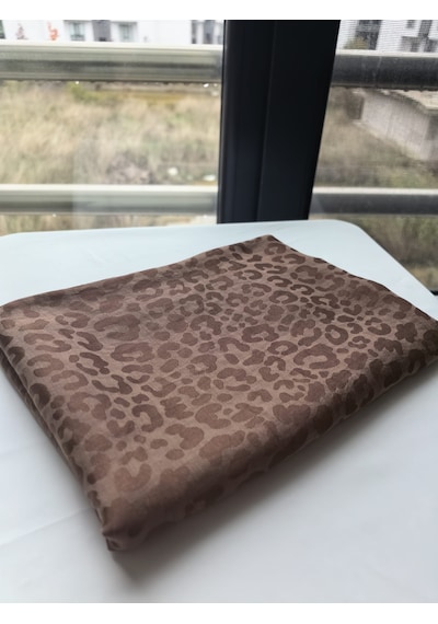 Laurel Scarf Leopar Desen Pamuk Ayrobin Jakar Şal Açık kahverengi