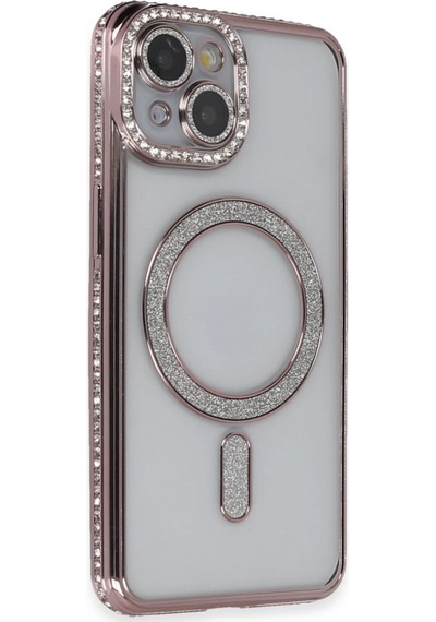 Apple  Uyumlu  iPhone 13 Kılıf Joke Simli Magneticsafe Kılıf Pembe