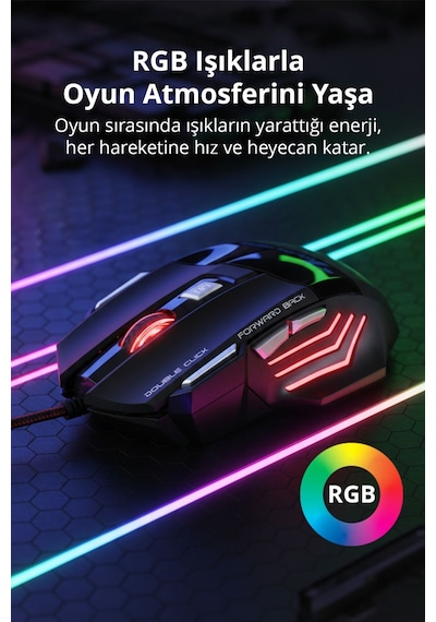 7635 X7 Rgb Led Işıklı Gaming Mouse / 7 Tuşlu Oyuncu Mouse / 800/1200/1600/2400 Dpı / Kumaş Kablo 7635