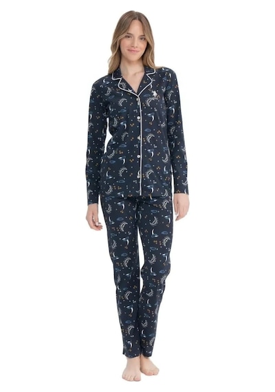 U.s. Polo Assn. Kadın Gece Desenli Patlı Pijama Takımı Lacivert
