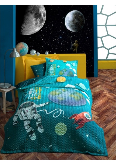 Cottonbox Little Astronaut Turkuaz Tek Kişilik Uyku Seti