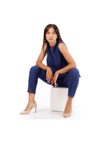 FAVORİ Kadın Kısa Kollu Bluz Pantolon İkili Takım Mavi