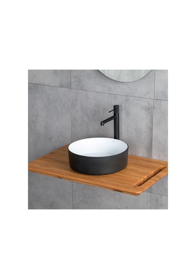 E-w5002sb Tezgah Üstü Lavabo Mat Siyah & Parlak Beyaz Renkli