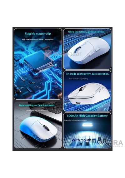 Kablosuz Bluetooth Ve Usb Alıcılı Gaming Mouse Sessiz Tık Type-c Şarjlı 6400 Dpı 3 Modlu Bilgisayar Laptop Oyuncu Faresi Cn10 Beyaz