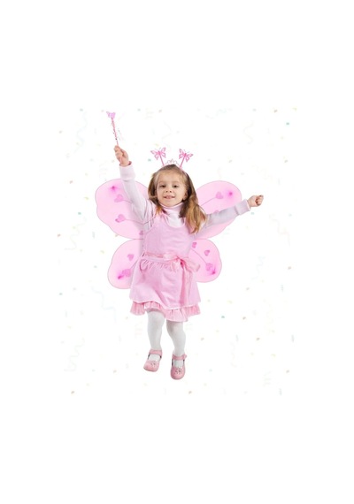 Ers Pembe Kelebek Kız Seti 50 Cm Kelebek Kanadı, Taç Ve Asa Çok Renkli
