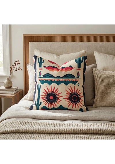 Turkıshrug Kıngdom Gün Batımı & Kaktüs Desenli 4 Lü Çift Taraflı 43x43 Cm Baskı Kırlent Kılıfı Seti 43 X 43 Çok Renkli