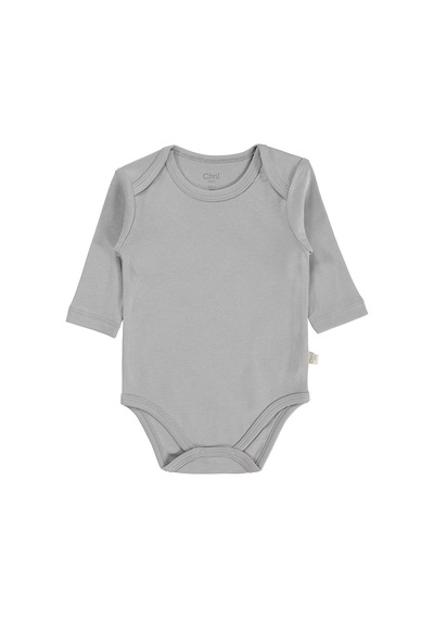 Civil Baby 3 Lü Basıc Uzun Kol 0-36 Ay Çıtçıtlı Badi - Gri Açık Gri