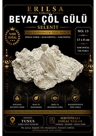 Sertifikalı Beyaz Çöl Gülü Selenit Taşı Kütle 13x8 Cm Koleksiyonl