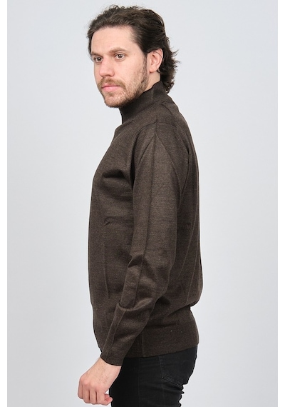 Woolen World Erkek Balıkçı Yaka Yün Kazak 5590103 Kahverengi Kahverengi Beyaz