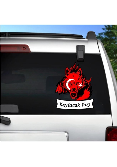 Kişiye Özel Ad Soyadlı Kurt Ve Ay Yıldız Börü Sticker - Araba Oto Motosiklet Karavan Cam Sticker - 00311 12X10 Cm