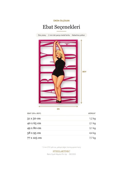 Retro Siyah Mayolu Pin-up Metal Tablo 31x50 Cm Çok Renkli