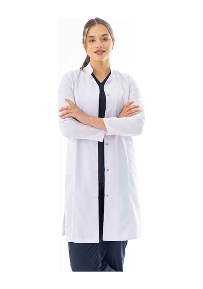 Hakim Yaka Uzun Boy Kadın Doktor Önlüğü Alpaka Kumaş Beyaz Bko003 Beyaz
