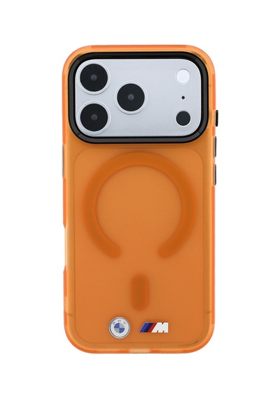 Apple Uyumlu iPhone 18 Pro Uyumlu Kılıf Bmw Lisanslı M-safe Özellikli Metal Buton Buzlu Iml Baskılı Kapak Turuncu
