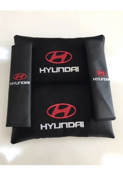 Hyundaı Nakışlı Accent Blue Elantra Deri 2 Adet Boyun Yastıgı Ve