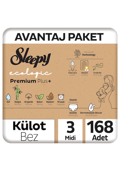 Sleepy Ecologic Premium Plus Avantajlı Paket Külot Bez 3 Numara Midi 168 Adet