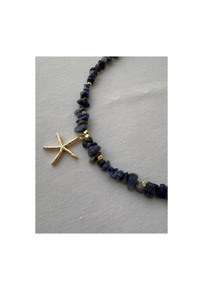 Gold Deniz Yıldızı Lapis Lazuli Doğal Taş Kolye Lacivert Lapis Lazuli Lacivert Lapis Lazuli