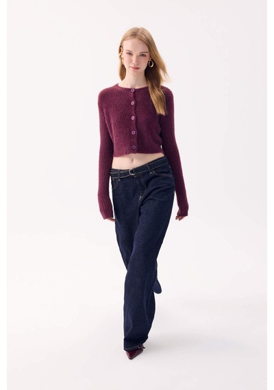 Defacto Coool Slim Fit Dar Kesim Bisiklet Yaka Triko Hırka Z9318az24wnbr304 Bordo