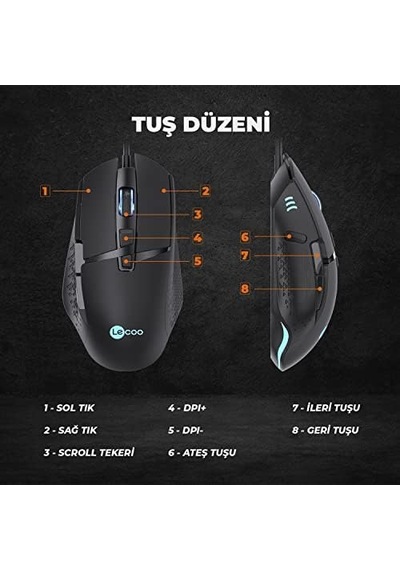 Mg1101 Kablolu 6400dpı 8 Tuşlu Rgb Led Aydınlatmalı Gaming Optik Mouse Siyah